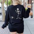 Halloween Boston Terrier And Skeleton Women's Sweatshirt Back Print Black
