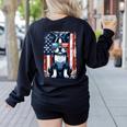 Vintage Boston Terrier Dog American USA US Flag Pets Lovers Women's Sweatshirt Back Print Black