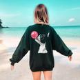 Boston Terrier Dog Blowing Chewing Bubble Gum Pink Women's Sweatshirt Back Print Forest Green