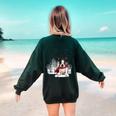 Boston Terrier In The Snow Merry Christmas Winter Women's Sweatshirt Back Print Forest Green