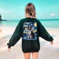 Boston Terrier Van Gogh Starry Night Women's Sweatshirt Back Print Forest Green
