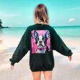 Dog Pink Boston Terrier Women's Sweatshirt Back Print Forest Green
