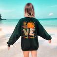 Love 2nd Grade Happy Fall Thanksgiving For 2nd Teacher For Men Women Girls Kids Women&#x27;s Sweatshirt Back Print Forest Green
