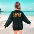 Love Preschool Happy Fall Thanksgiving Women Teacher Women&#x27;s Sweatshirt Back Print Forest Green