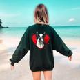 Valentine's Day Boston Terrier Dog Women's Sweatshirt Back Print Forest Green