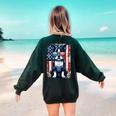 Vintage Boston Terrier Dog American USA US Flag Pets Lovers Women's Sweatshirt Back Print Forest Green