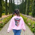 Boston Terrier 4th Of July US Merica Bostie Dog Patriotic For Men Women Kids Women's Sweatshirt Back Print Light Pink