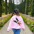 Boston Terrier Bostie Dog Kids Women Girls Women's Sweatshirt Back Print Light Pink