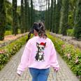 Boston Terrier Christmas Santa Hat Tree Lights Pajama Women's Sweatshirt Back Print Light Pink