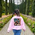 Boston Terrier Dog 4th Of July USA American Flag Patriotic Women's Sweatshirt Back Print Light Pink