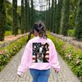 Boston Terrier Dog American Flag 4th Of July Patriotic Puppy Women's Sweatshirt Back Print Light Pink