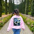 Boston Terrier Dog Art Van Gogh Starry Night Boston Terrier Women's Sweatshirt Back Print Light Pink