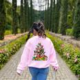 Boston Terrier Dog Christmas Tree Lights Xmas Pajama For Men Women Kids Women's Sweatshirt Back Print Light Pink