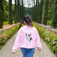 Boston Terrier Girl Cute Cartoon For Dog Owners Pet Terrier Women's Sweatshirt Back Print Light Pink