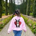 Boston Terrier Mom Dad Bostie Dog Lover Valentines Day Women's Sweatshirt Back Print Light Pink