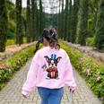 Boston Terrier Puppy Dog Holds His American Flag 4th Of July Women's Sweatshirt Back Print Light Pink