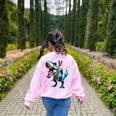 Boston Terrier Riding T-Rex Dinosaur Dog Lover Women's Sweatshirt Back Print Light Pink