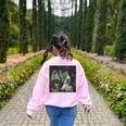 Boston Terrier Selfie With Ghosts Halloween Dog Lover Women's Sweatshirt Back Print Light Pink