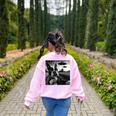 Boston Terrier Graphic Selfie With UFOs Weird Aliens Women's Sweatshirt Back Print Light Pink