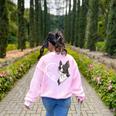 Boston Terrier Shirts For Women Girls Kids Heart Cute Women's Sweatshirt Back Print Light Pink