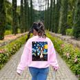 Boston Terrier Starry Night Van Gogh Art Women's Sweatshirt Back Print Light Pink