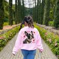 Boston Terrier Is My Valentine Cute Pet Dog Owner Valentine Women's Sweatshirt Back Print Light Pink