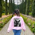 Dog Mom Dad Alien Selfie Boston Terrier UFO For Men Women Women's Sweatshirt Back Print Light Pink