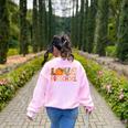 Love Preschool Happy Fall Thanksgiving Women Teacher Women&#x27;s Sweatshirt Back Print Light Pink