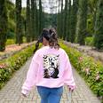 Spooky Halloween Moon Boston Terrier Boston Bull Bostie Women's Sweatshirt Back Print Light Pink