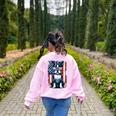 Vintage Boston Terrier Dog American USA US Flag Pets Lovers Women's Sweatshirt Back Print Light Pink