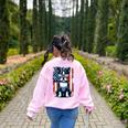 Vintage Boston Terrier Dog American USA US Flag Pets Lovers Women's Sweatshirt Back Print Light Pink