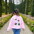 Xmas Lighting Tree Santa Riding Boston Terrier Christmas Women's Sweatshirt Back Print Light Pink