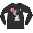 Boston Terrier Dog Blowing Chewing Bubble Gum Pink Unisex Long Sleeve T-Shirt, trending gift