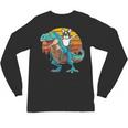 Boston Terrier Dog Riding Dinosaur T Rex Boys Unisex Long Sleeve T-Shirt, trending gift