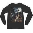 Boston Terrier Selfie Full Moon Flying Witch Halloween Dog Unisex Long Sleeve T-Shirt, trending gift