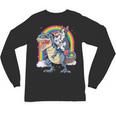 Boston Terrier Unicorn Riding Dinosaur T-Rex Girls Rainbow Unisex Long Sleeve T-Shirt, trending gift