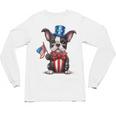Boston Terrier Puppy Dog Holds His American Flag 4th Of July Unisex Long Sleeve T-Shirt, trending gift
