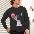 Boston Terrier Dog Blowing Chewing Bubble Gum Pink Unisex Long Sleeve T-Shirt, gift for family, gift for coworker