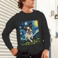 Boston Terrier Dog Starry Night Painting Unisex Long Sleeve T-Shirt, gift for family, gift for coworker