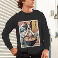 Boston Terrier Ramen Noodles Japanese Art Retro Ocean Waves Unisex Long Sleeve T-Shirt, gift for family, gift for coworker