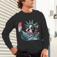 Boston Terrier Selfie Statue Of Liberty 4th Of July American Unisex Long Sleeve T-Shirt, gift for family, gift for coworker