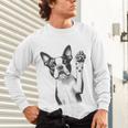 Boston Terrier Dog Raising Paw Idea Men Women Unisex Long Sleeve T-Shirt, gift for family, gift for coworker