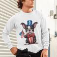Boston Terrier Puppy Dog Holds His American Flag 4th Of July Unisex Long Sleeve T-Shirt, gift for family, gift for coworker