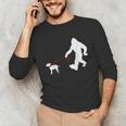 Bigfoot Walking With Bull Terrier Dog Unisex Long Sleeve T-Shirt, funny gift
