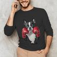 Boston Terrier Boxing Unisex Long Sleeve T-Shirt, funny gift