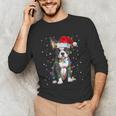 Boston Terrier Christmas Santa Hat Tree Lights Pajama Unisex Long Sleeve T-Shirt, funny gift