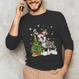 Boston Terrier Christmas Tree Lights Santa Hat Unisex Long Sleeve T-Shirt, funny gift