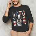 Boston Terrier Dog American Flag 4th Of July Patriotic Puppy Unisex Long Sleeve T-Shirt, funny gift