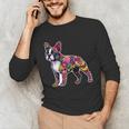 Boston Terrier Floral Dog Lover Vintage Distressed For Men Women Kids Unisex Long Sleeve T-Shirt, funny gift