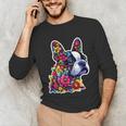 Boston Terrier Floral Vintage Dog Mom Distressed Men Women Kids Unisex Long Sleeve T-Shirt, funny gift